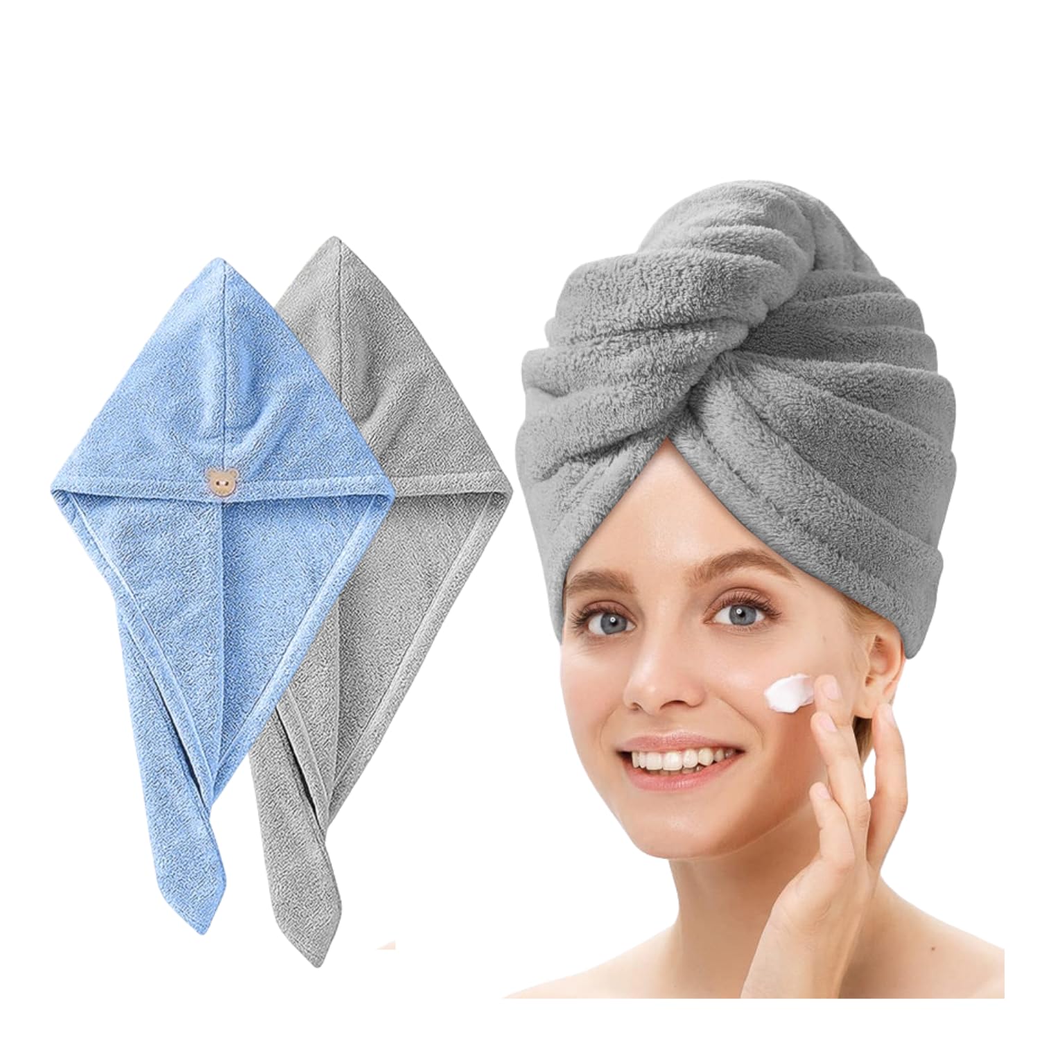 plentZ Microfiber Hair Wrap Towel Pack of 2 – Super Soft, Quick Dry & Highly Absorbent Hair Turban with Button – Lightweight Hair Drying Towel for Women - Image 7