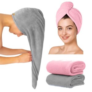 plentZ Grey Pink Microfiber Hair Wrap Towels Pack of 2