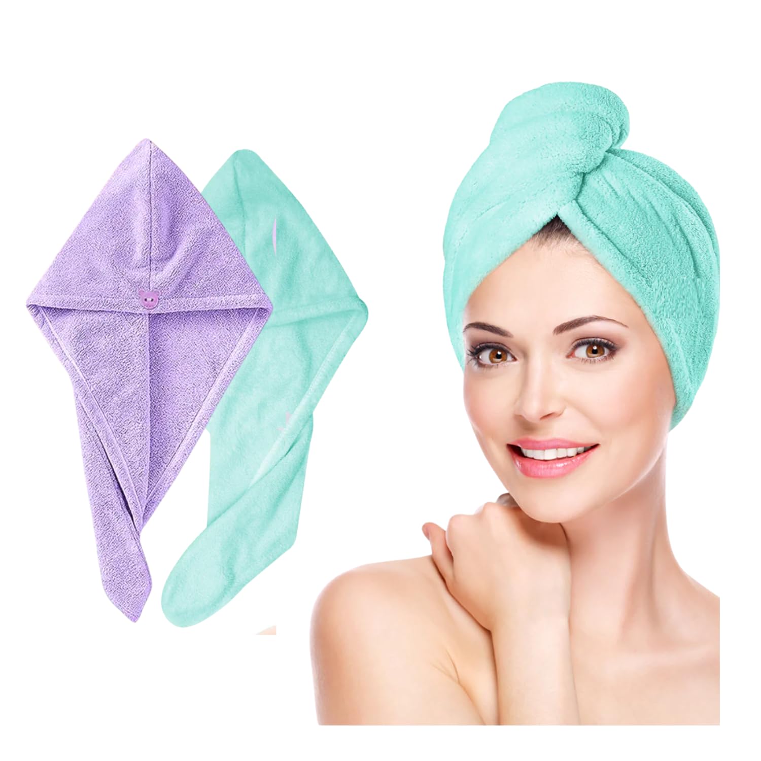 plentZ Purple Pista Green Microfiber Hair Wrap Towels Pack of 2