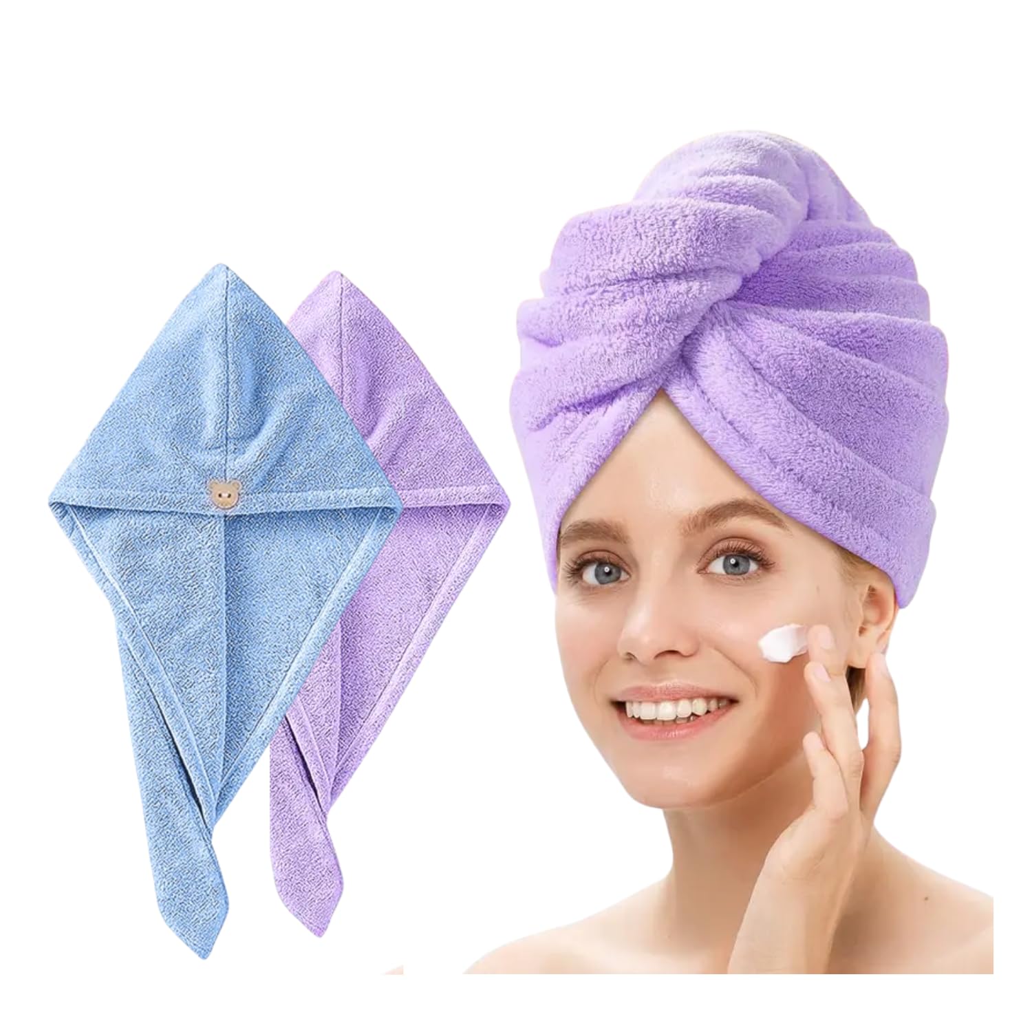plentZ Purple Blue Microfiber Hair Wrap Towels Pack of 2