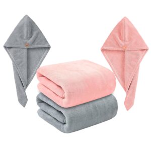 Microfiber Bath Towel with Hair Wrap Combo – Super Soft | Quick Dry | Highly Absorbent | 70 × 140 cm Bath Towel + 25 × 65 cm Hair Wrap