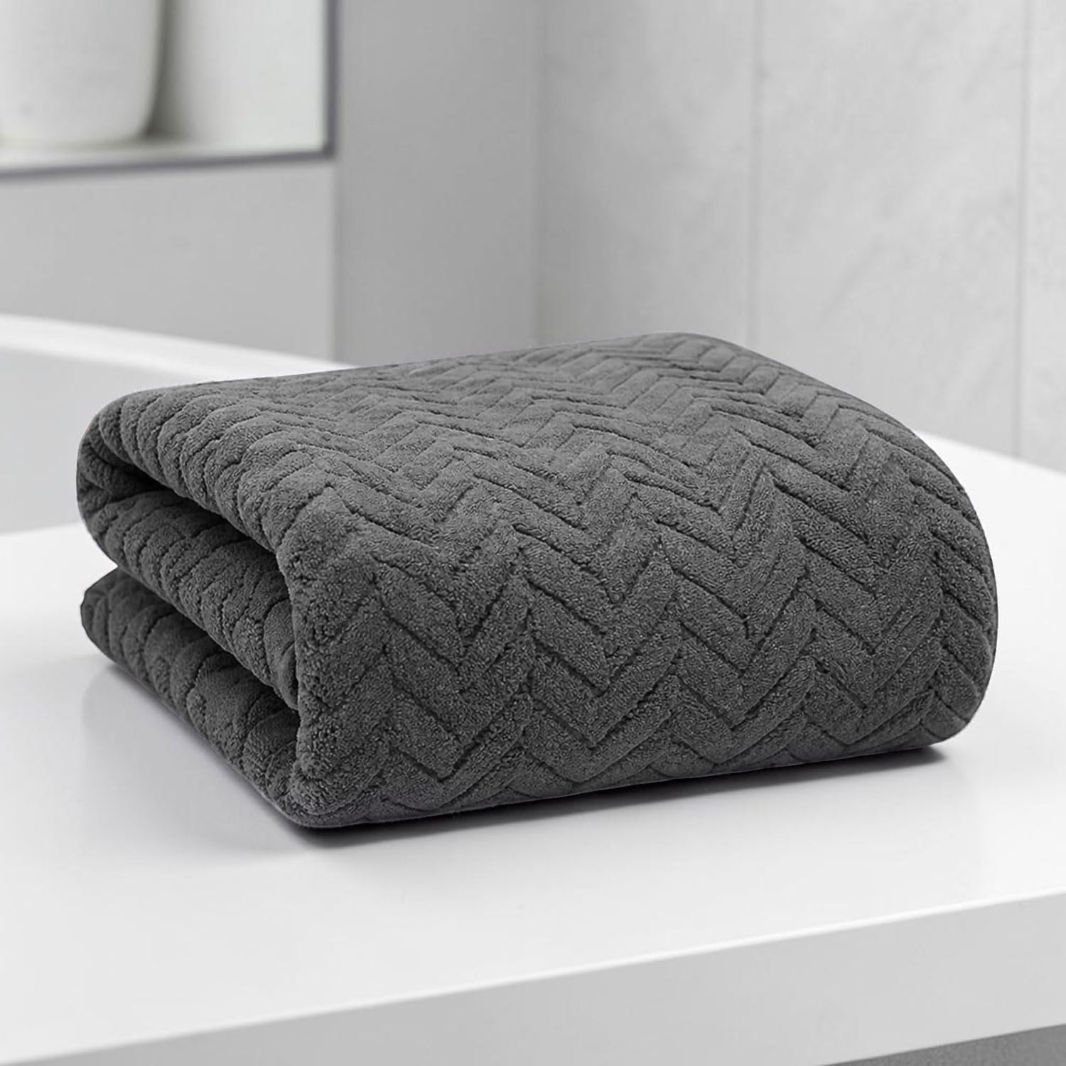 plentZ Grey Leaf Pattern Microfiber Bath Towel